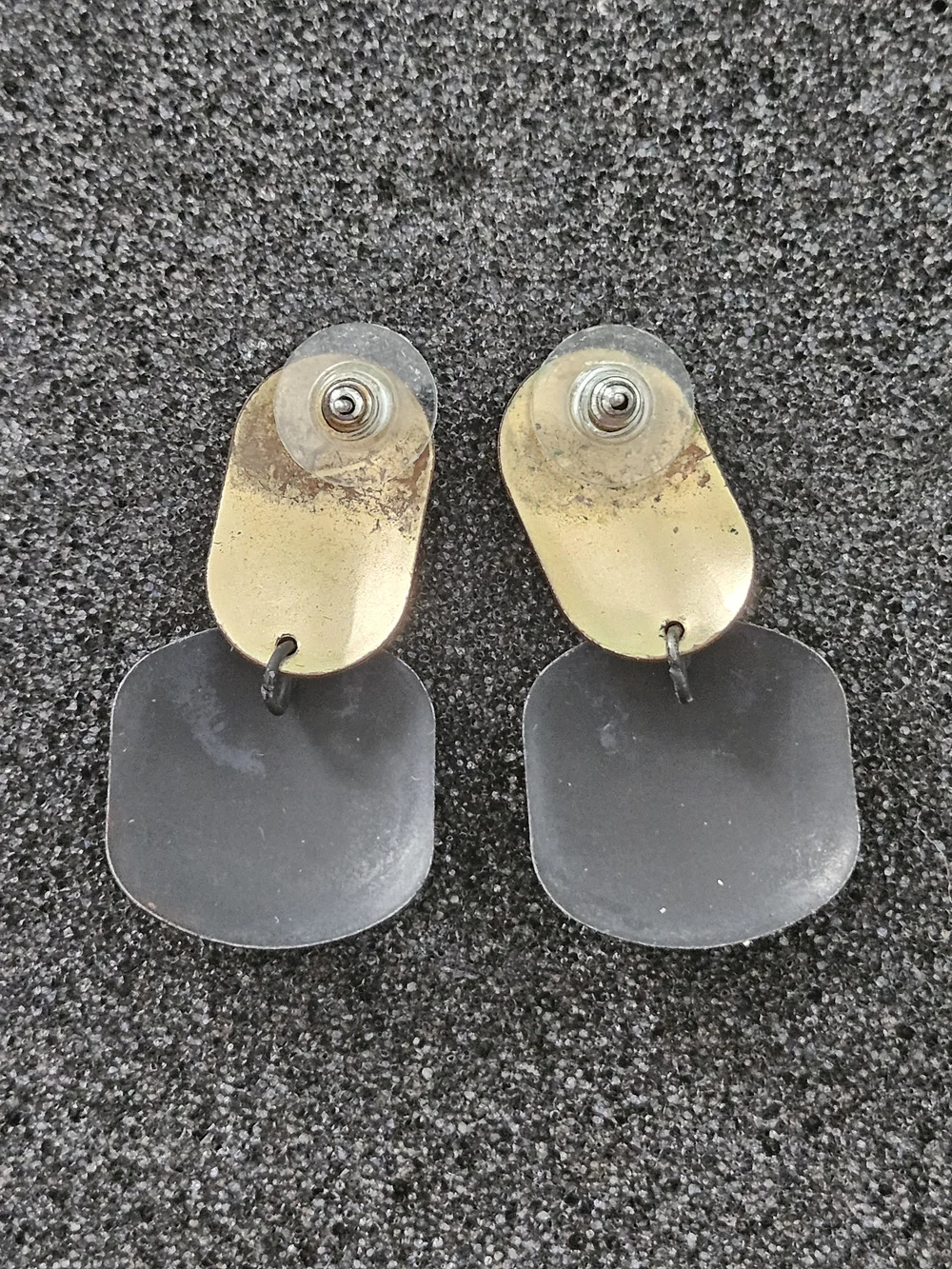 Vintage Matte Black Gold Double Drop Earrings 80s Retro Minimalist Work Party